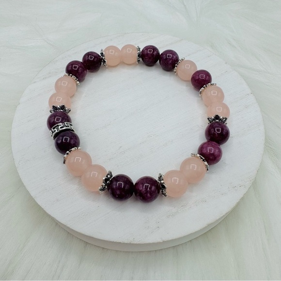 Garnet & Rose Quartz 8mm Beaded Bracelet - Picture 5 of 6